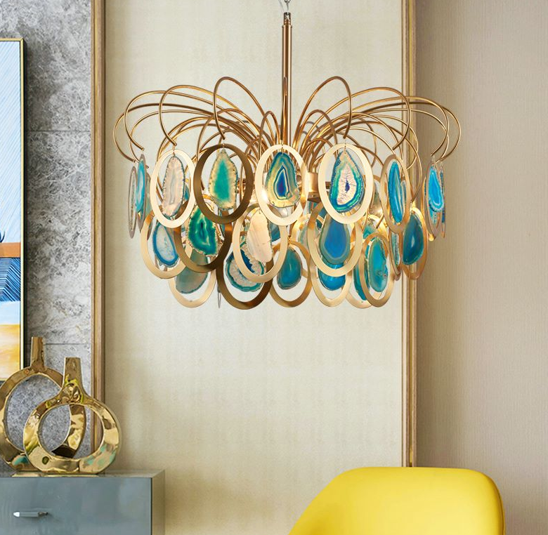 Living room lighting decoration chandeliers pendant lights luxury colored agate chandelier