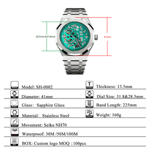工場直販 高級メンズ自動巻き機械式腕時計 高品質ミネラルガラス スケルトン NH70ムーブメント改造時計 - Product Image 2