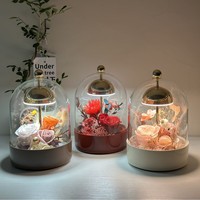 Veilleuse LED en verre rose préservé en permanence-Cadeau fait main pour la fête des mères, la Saint-Valentin et l'anniversaire