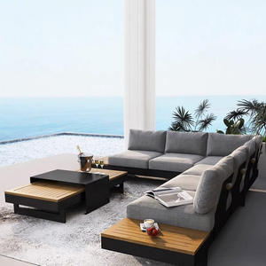 Tavolo da caffè in Rattan impermeabile moderno in legno massello, - Product Image 1