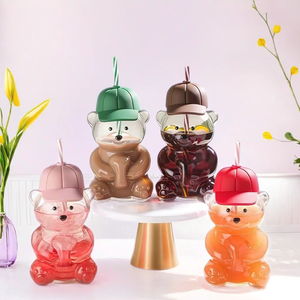 Vaso de Vidrio <span class=keywords><strong>con</strong></span> Diseño Clásico en Forma de Oso de Peluche, Tazas Bonitas de Dibujos Animados para Café y Jugo, para Té y <span class=keywords><strong>Leche</strong></span>, para Uso en Restaurantes - Product Image 1