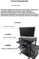 Chariot de projection multimédia, chariot audiovisuel avec armoire verrouillable et étagères latérales