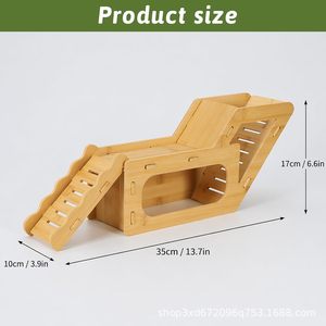 Nido de hámster tipo castillo de bambú con doble escalera, transpirable, resistente al desgaste y anti-mordiscos. - Product Image 2