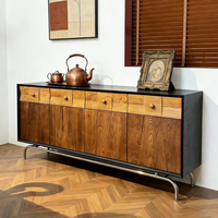 Buffet vintage minimaliste en bois de frêne, armoire de rangement d'entrée, crédence, cadre en métal, meubles de salon, décoration de cuisine