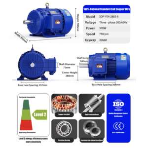 Motor Servo Asíncrono de 380v, 37kW, 740rpm, Resistente a Impactos y de Estructura Estable, en Oferta, para Accionamiento de Tranvías - Product Image 2
