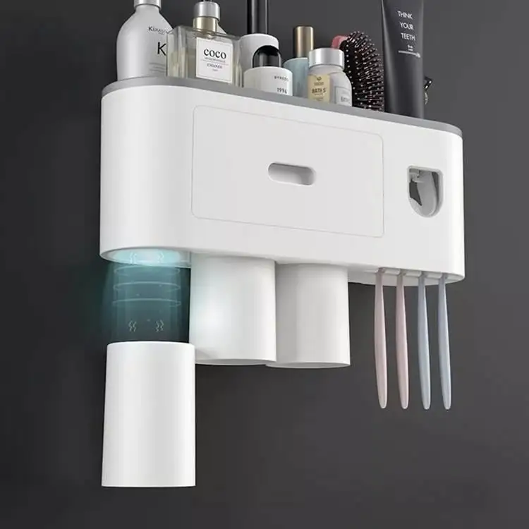 6.5 Porta-escovas multifuncional de parede kit espremedor de escova e pasta de dentes economizador de espaço com tampa contra poeira