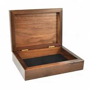 Tùy chỉnh chất lượng cao gỗ nhỏ hộp đồ trang sức óc chó lưu niệm kho báu bằng gỗ với nắp có bản lề