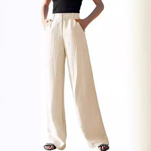<span class=keywords><strong>Pantalon</strong></span> décontracté pour femme, coupe large, en <span class=keywords><strong>lin</strong></span>, taille haute, <span class=keywords><strong>effet</strong></span> amincissant, jambe droite verticale - Product Image 3