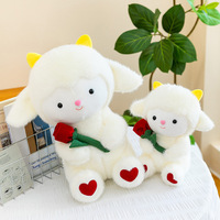 Peluche agneau rose romantique à câliner, jouet en peluche moelleux, cadeau de Saint-Valentin, décoration de chambre
