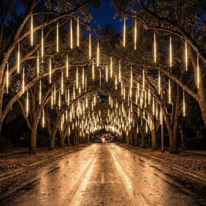 Lampu Tabung <span class=keywords><strong>LED</strong></span> Meteor Shower Rain 30cm 50cm 80cm Efek Salju Jatuh untuk Dekorasi Natal Halloween Thanksgiving - Product Image 3