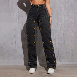 กางเกงยีนส์แฟชั่นผู้หญิงทรงตรงเอวกลางแบบถอดกระดุมได้ รุ่นใหม่ประจำฤดูร้อน - Product Image 1