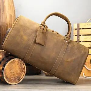 Tas ransel kulit asli pria, tas perjalanan bahan kulit asli, tas Duffle kualitas terbaik, tas akhir pekan luar ruangan untuk pria