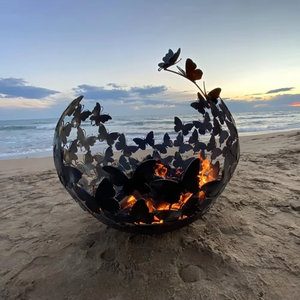 New Design Freestanding Rustic Eco-Friendly Outdoor Garden Uk Fairy Vine Leaf Steel Sphere <b>Globe</b> <b>Firepit</b> Fire Ball - Product Image 3