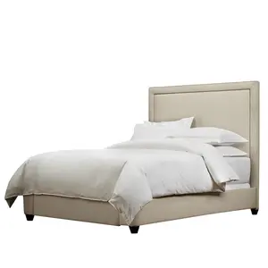 <strong>Rustic</strong> Hampton Style Antique White Tufted Headboard Queen Size Oak Frame Wooden <strong>Bed</strong> - Product Image 1