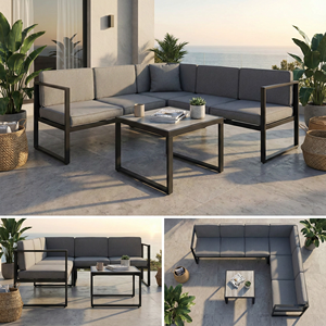 Ensemble <span class=keywords><strong>de</strong></span> canapé d'extérieur moderne en forme <span class=keywords><strong>de</strong></span> L, structure en acier, canapé d'angle modulable, table basse, confortable, minimaliste, pour cour, <span class=keywords><strong>jardin</strong></span>, terrasse - Product Image 4
