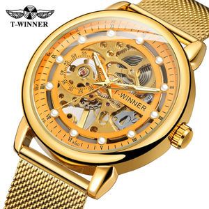 Gagnant 8258 mode européenne américaine fond Transparent cadran creux fenêtre en verre <span class=keywords><strong>Milan</strong></span> maille ceinture montre mécanique pour hommes - Product Image 4