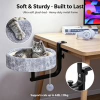Lit pour chat moderne à motif uni, rotatif à 360°, réglable, pour bureau - Durable, écologique, amovible, lavable, charge maximale 44 LBS