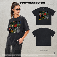 T-shirt à manches courtes en coton 100 % personnalisé avec logo, marque privée, 250 g, imprimé collage vintage noir pour homme, été