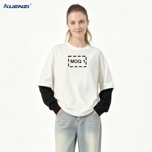 Ensemble deux pièces Kuenzi Hot Girl Hip Hop style américain, avec empiècements contrastants, superposés, 280GSM, 100% coton, t-shirts à manches longues - Product Image 2