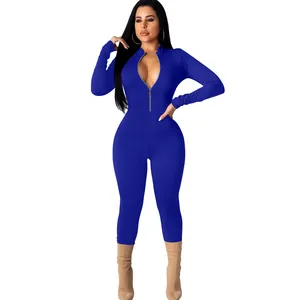 Jumpsuit kustom untuk wanita bodycon lengan panjang jumpsuit seksi pinggang tinggi untuk pakaian Klub Wanita