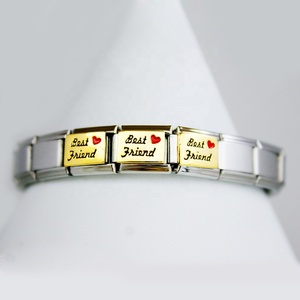 Bracelets à maillons modulaires en acier inoxydable, pour femmes et filles, 9mm, en or, avec cœur rouge, amour meilleur ami, breloque italienne, adapté aux grandes marques - Product Image 1