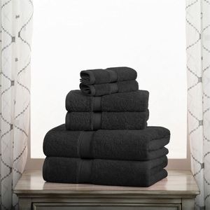 Ensemble de 6 serviettes de bain grande taille : 2 serviettes de bain, 2 serviettes à main, 2 débarbouillettes, 600 GSM, coton éponge premium, très absorbantes (NOIR) - Product Image 4