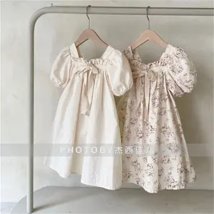 HT2023 vestidos cuadrados para niñas pequeñas vestido de flores para niños pequeños para ropa de verano para niños moda INS