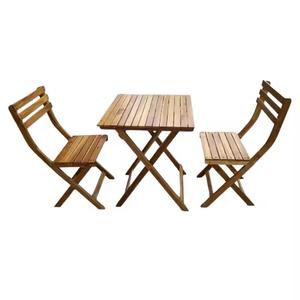 Chaises pliantes confortables en bois de haute qualité, mobilier d'extérieur au design moderne pour balcon, ensemble avec 1 table et 2 chaises - Product Image 4