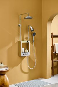 Système de douche thermostatique de nouvelle conception, affichage numérique intelligent, ensemble double à tête de douche, étagère de rangement, vanne en céramique polie, pluie, hôtel - Product Image 5