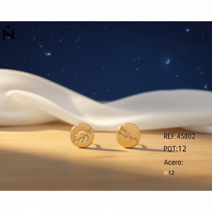 Orecchini a Perno Placcati Oro con Segno Zodiacale Tauri, Ciondolo Rotondo 12mm in Acciaio 12K, Gioielli alla Moda - Product Image 3