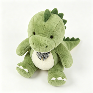 Peluche de dinosaure verte personnalisée - T-Rex en peluche doux et moelleux avec nœud à carreaux, adorable jouet dinosaure pour enfants et crèches - Product Image 1