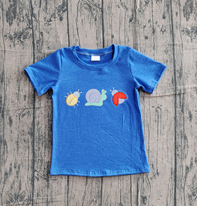 Camiseta de Manga Corta para Bebé Niño BT1725 con Bordado de Animales Azules Personalizado, Ropa de Verano - Product Image 1