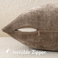 Housse de coussin personnalisable de forme carrée, style vintage, couleur unie, chenille, motif bambou tridimensionnel, fermeture éclair invisible