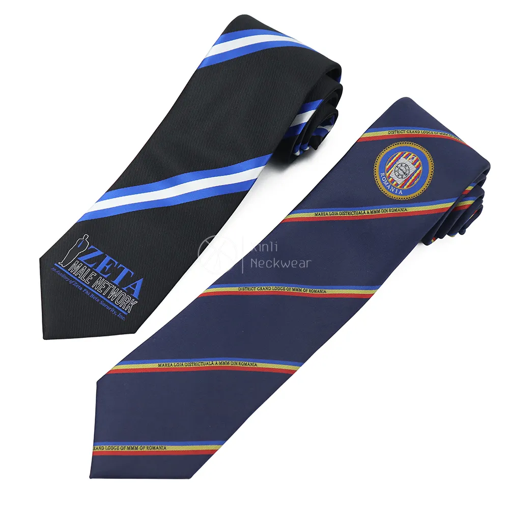 Noir bleu marine personnalisé hommes cravates à rayures durables microfibre maçonnique Royal Arch Zeta mâle réseau frère cou cravate Logo