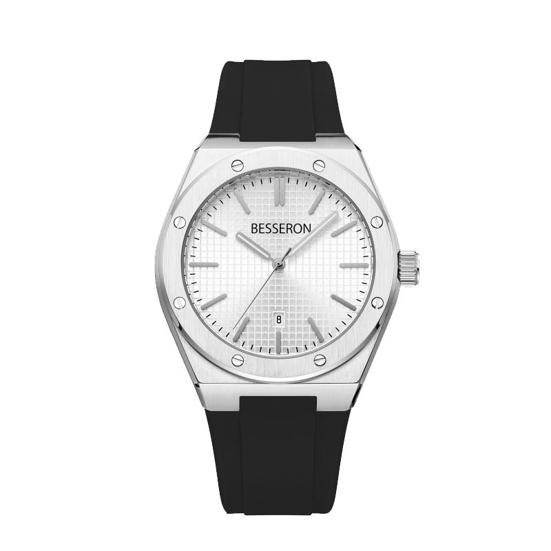 White face silver case rubber band men watch