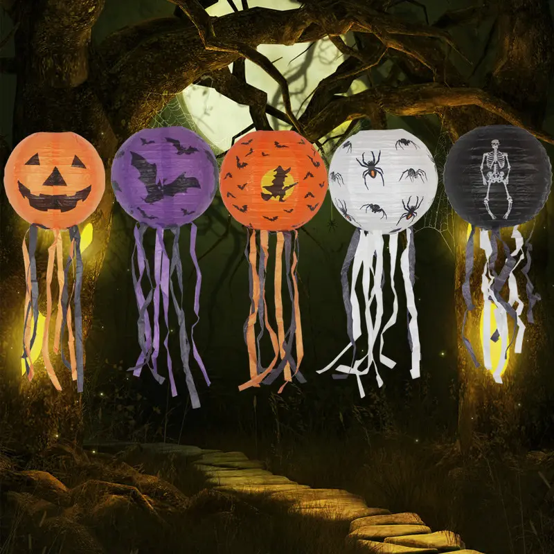 Halloween ngày bên trang trí 30cm 40cm Giấy đèn lồng treo streamers bí ngô đèn lồng Halloween ngoài trời phụ kiện Prop