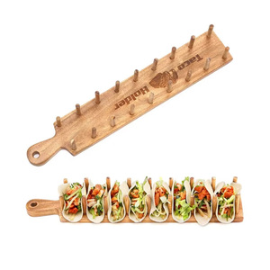 Soporte para tacos de bambú con pinzas para uso en cocina y fiestas, bandeja de servir alimentos ecológica de forma rectangular - Product Image 3