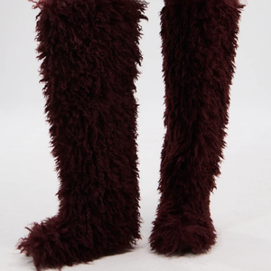 <strong>Womens</strong> <strong>Burgundy</strong> Faux Poodle Fur Over the Knee <strong>Boots</strong> Winter Flat <strong>Boots</strong> - Product Image 5