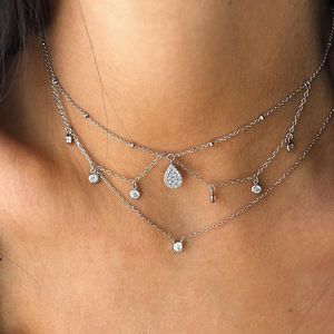 Promotion 2023 Fashion <strong>Thin</strong> <strong>Chain</strong> Dainty Cz Drop Pear Dangle Charm Double Layer Women <strong>Necklace</strong> - Product Image 2