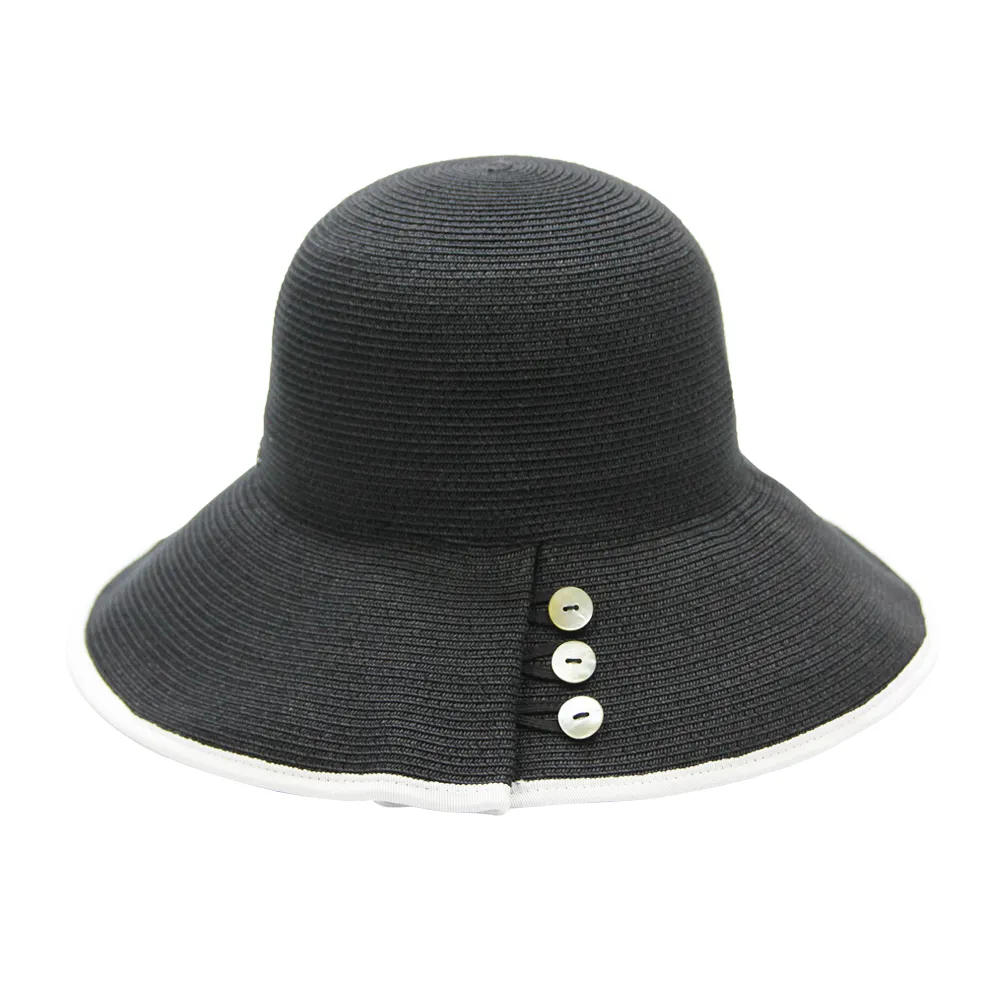 Chaoqi Wholesale Uv Protect Travel Straw Bowler Hat Cap Paper Straw Lady Cap Female With Button