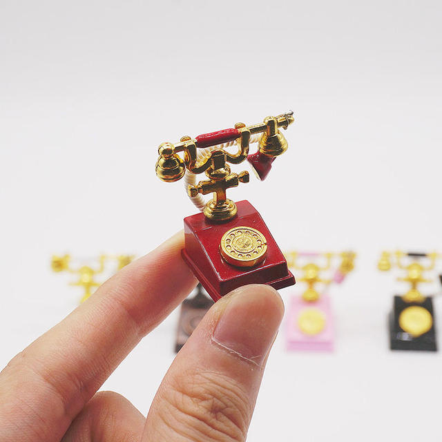 IN STOCK 1:12 1:6 Alloy Vintage Retro Rotary Telephone Dollhouse Furniture Toys Decoration Mini Miniature Phone Model