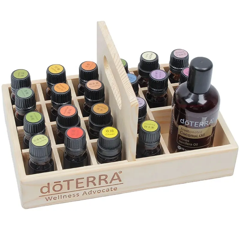 Wooden Essential Oils Nail Polish Display Holder Shelf Doterra Oil Box With Carry Handles For 21 Slots