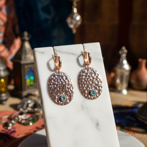Minuscule Design Rond Dainty Martelé Ovale Conception Turquoise CZ Pierre Turc Bijoux 925 Boucles D'oreilles En Argent Sterling - Product Image 3