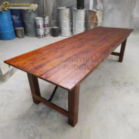 Mesa de Granja Plegable de Madera de Pino Macizo Rectangular de 8' X 40', Estilo Rústico Antiguo, Hecha a Mano, con Patas Rectas, para Alquiler de Eventos y Banquetes de Boda