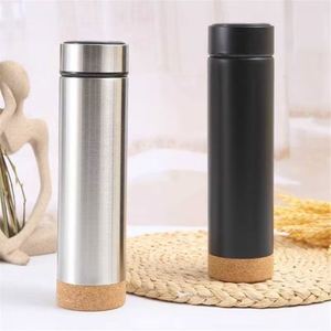 Eco-Friendly BPA Free 304 Stainless Steel 500mL Vacuum Flask Matte Powder Coated Water <b>Bottle</b> with Natural <b>Cork</b> Base - Product Image 3