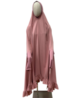 Ensemble de prière Lignes : Hijab, jupe, bandeau à nouer avec volants, en satin mat de soie, pour femme musulmane, avec sac zippé