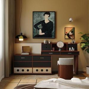 French Retro Style Dressing <b>Table</b> With Drawer Cabinet Extendable Solid Wood Bedroom <b>Makeup</b> Vanity Storage Unit - Product Image 2