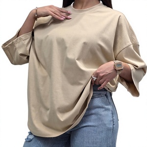 Oversized Drop Shoulder <b>T</b>-<b>Shirt</b> OEM ODM Women's Oversized Tee Wholesale Crew Neck Women's Cotton <b>T</b>-<b>Shirts</b> - Product Image 1