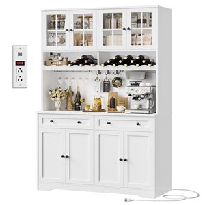 Armoire de rangement de cuisine moderne SENYU blanche avec étagères ouvertes, tiroirs et portes pour l'organisation du garde-manger, 75,4 po H - Product Image 1