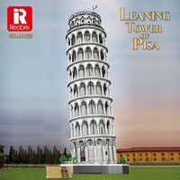 Zhenzhuan 66025 Modèle de la Tour de Pisa en blocs de construction en plastique et ciment, plus de 800 pièces, 44 pouces de haut, jouet architectural à piles